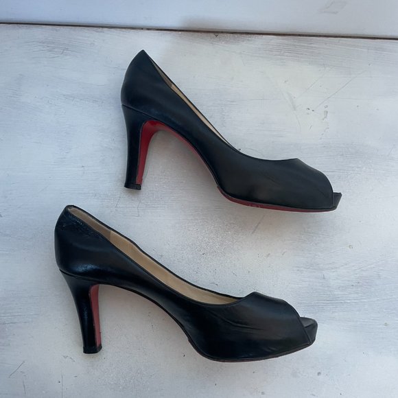 Christian Louboutin Very Prive Black Leather Peep Toe Pumps Heels - Picture 7 of 14